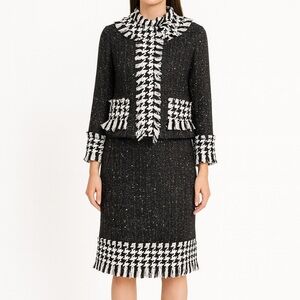 Houndstooth Fringe Skirt Jacket Set The Cathalyn